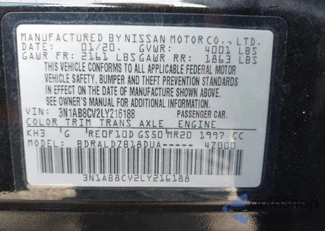 2020 Nissan Sentra Sv Xtronic Cvt z USA, uszkodzony, nr VIN 3N1AB8CV2LY216188